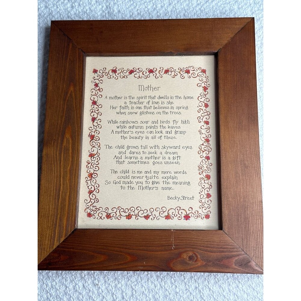 Becky Streets Mothers Poem Framed Wooden Handmade Gift Rustic Print Wall Decor